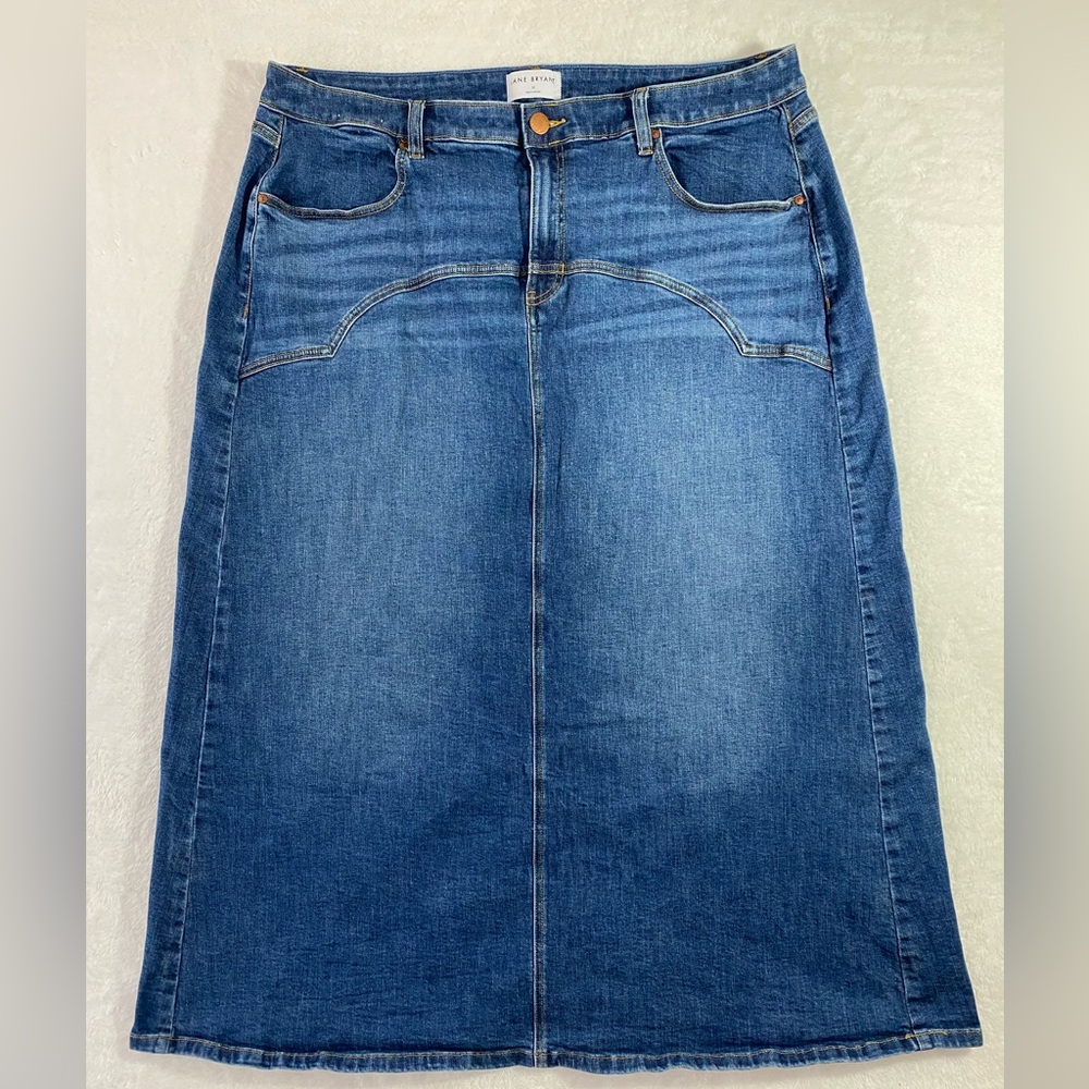 Lane Bryant Denim Midi Skirt Plus Size 20 Blue Stretch Western Seam Pocket